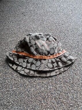 Coach Brown Signature Logo Bucket Hat with Tan Trim